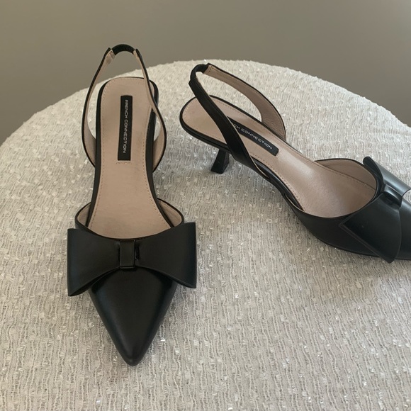 French Connection Shoes - French Connection Black Bow Slingback Kitten Heels
